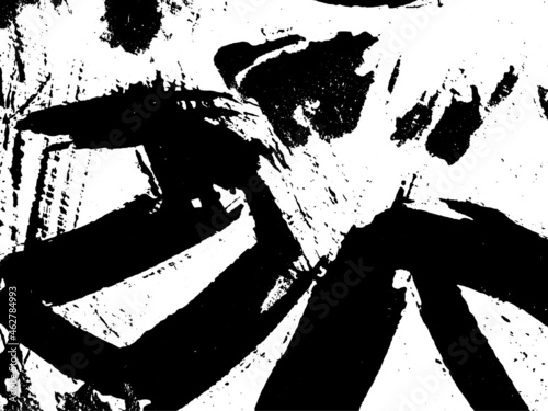 Grunge is black and white. Texture of black strokes on a white background. Abstract chaotic movements with a dry brush. Monochrome pattern of worn surface