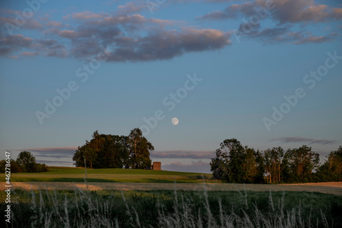 Empty pasture landscape against sky during night photo