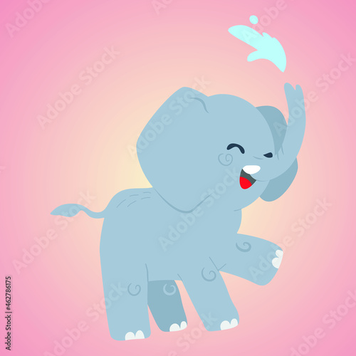 ilustración tierna de un elefante bebé lanzando un chorro de agua. Dibujo de estilo minimalista