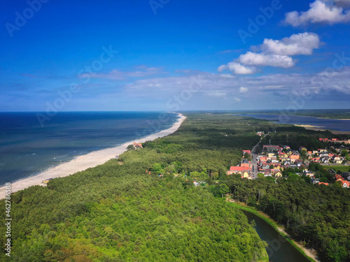 Poland, Pomerania, Leba, Aerial view of coastline at Slowinski National Park photo
