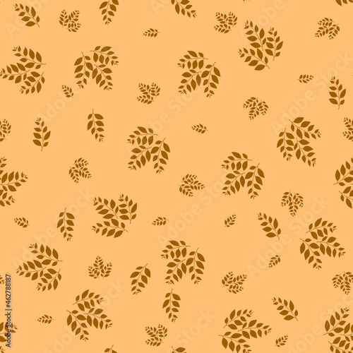 Spring seamless pattern with color sprigs. Vector stock illustration for fabric, textile, wallpaper, posters, paper. Fashion print. Branch with leaves. Doodle style