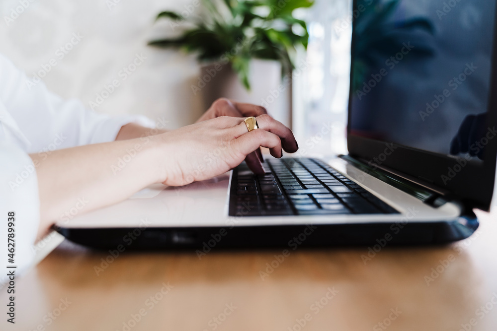 Female professional using laptop in coffee shop Female professional using laptop in coffee shop