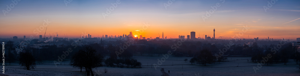 UK, England, London, Panorama of Regents Park at winter sunrise UK, England, London, Panorama of Regents Park at winter sunrise