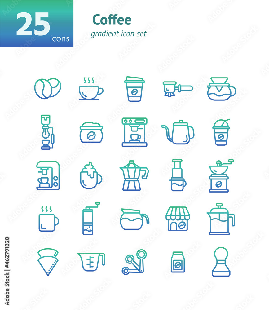 Coffee gradient icon set. Vector and Illustration. Coffee gradient icon set. Vector and Illustration.