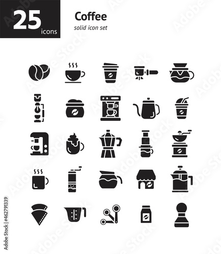 Coffee solid icon set. Vector and Illustration.