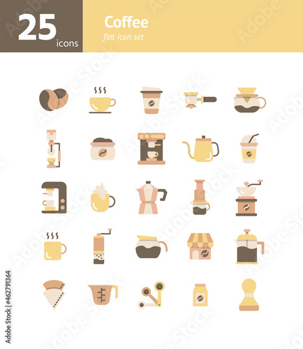 Coffee flat icon set. Vector and Illustration.