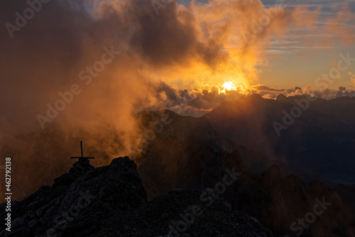 Italy, Veneto, Dolomites, Alta Via Bepi Zac, Sunset on Costabella summit photo