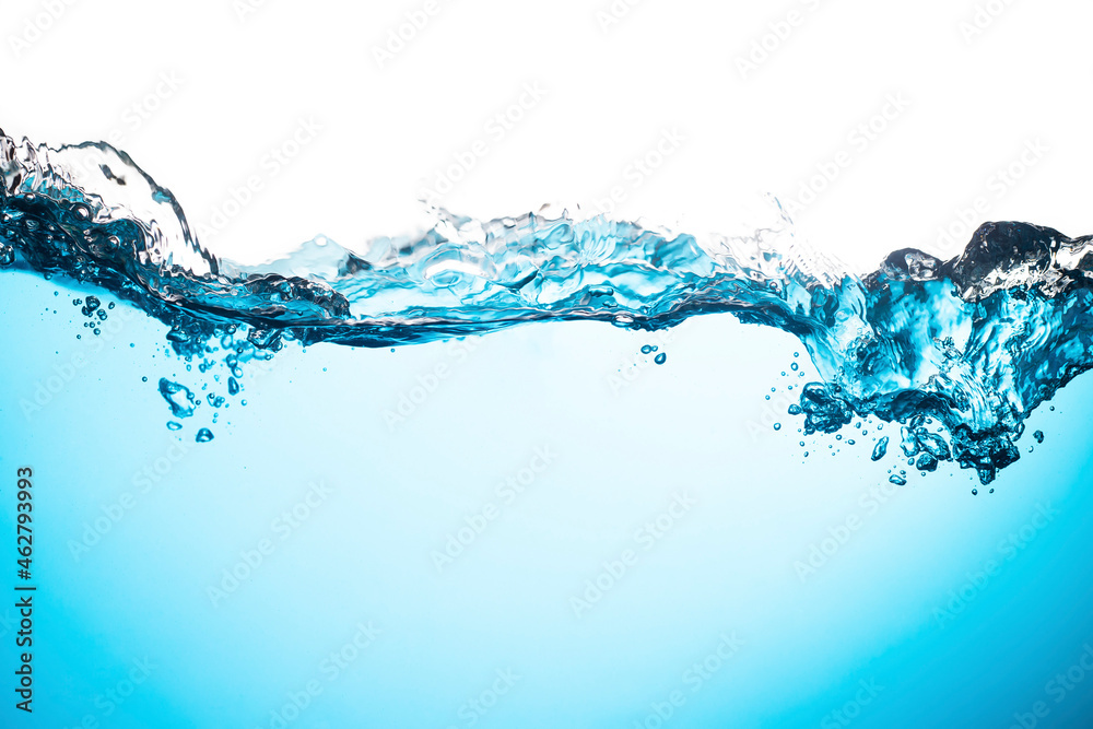 Water Surface with Ripple and Bubbles Float Up on White Background