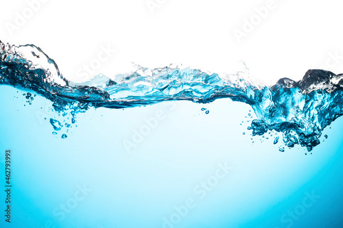 Water Surface with Ripple and Bubbles Float Up on White Background. 