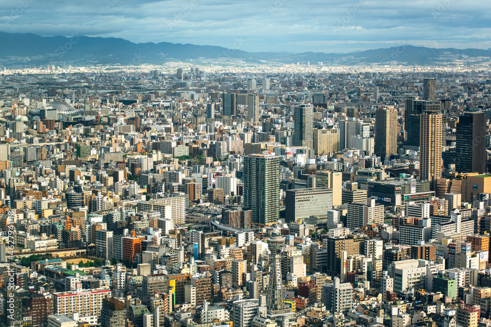 Japan, Osaka Prefecture, Osaka, Aerial view of densely populated city Japan, Osaka Prefecture, Osaka, Aerial view of densely populated city