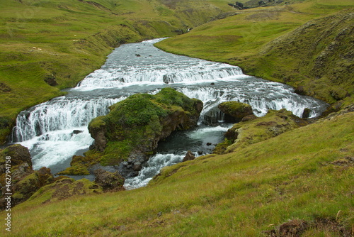 Waterfall Steinbogafoss over Skogafoss on Iceland, Europe 