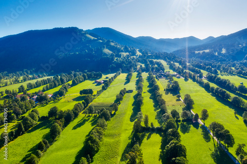 Nature reserve hedgerow landscape Gaissach, Lenggries, Isarwinkel, Upper Bavaria, Bavaria, Germany