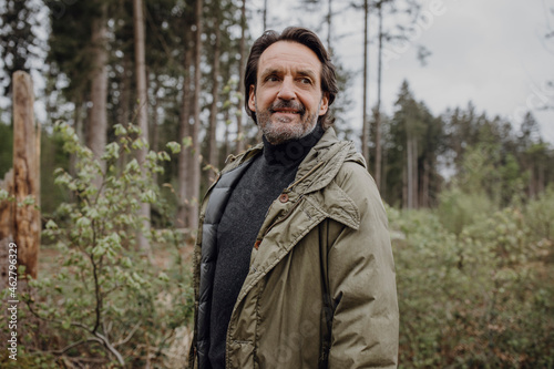 Mature hiker in the forest