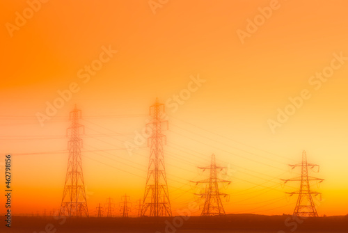 United Kingdom, Scotland, Alloa, Electricity Pylons, power lines, conceptual apocalyptic photo