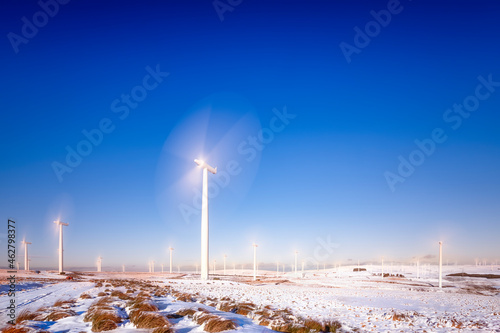 Great Britain, Scotland, East Lothian, Lammermuir HIlls, Wind Farm in winter photo