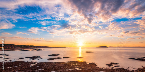 Sunset over the east bay, Firth of Forth, North Berwick, East Lothian, Scotland