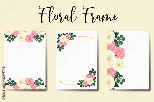 Wedding invitation frame set  floral watercolor Digital hand drawn Mini Rose Flower design Invitation Card Template