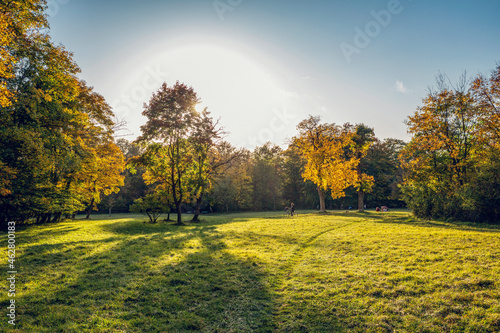 Northern English Garden in autumn, Oberfohring, Munich, Germany