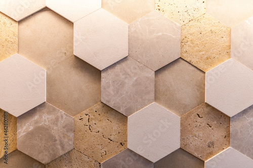 Close-up of geometric natural stone wall