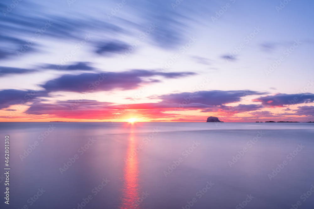 UK, Scotland, Firth of Forth at moody sunrise with silhouette of Bass Rock in background UK, Scotland, Firth of Forth at moody sunrise with silhouette of Bass Rock in background