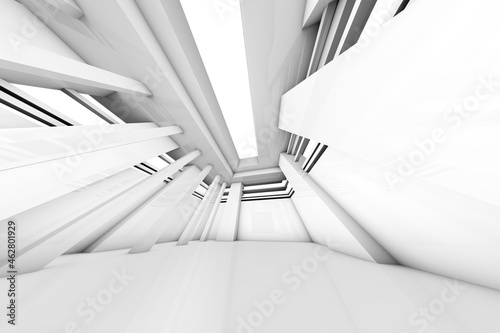 Futuristic white room, 3D Rendering photo