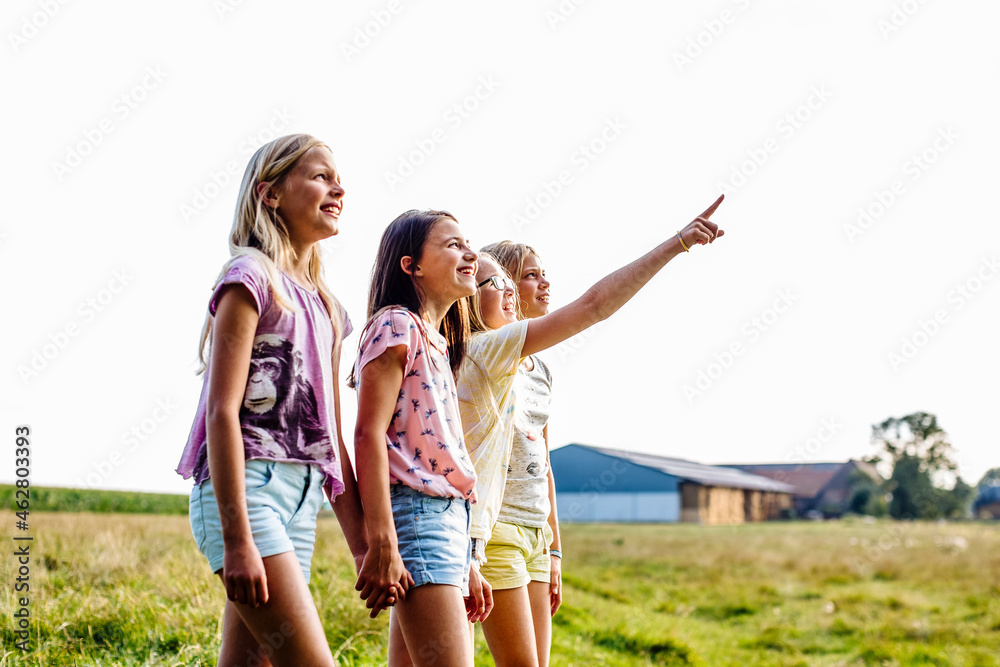 Girls on a field in the countryside Girls on a field in the countryside