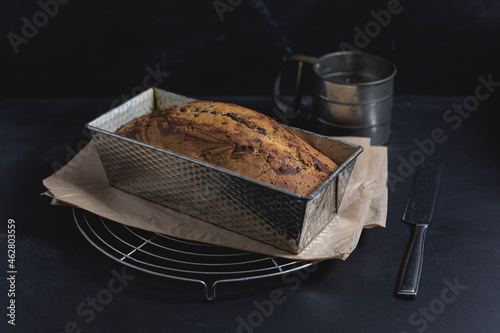 Marble cake with icing sugar photo