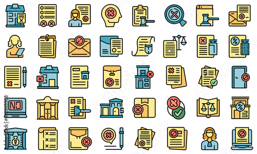 Disclaimer icons set outline vector. Defence waiver. House justice