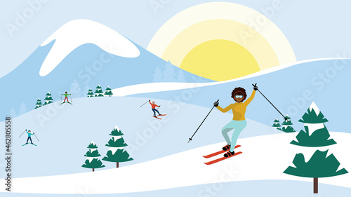 People skiing in mountains