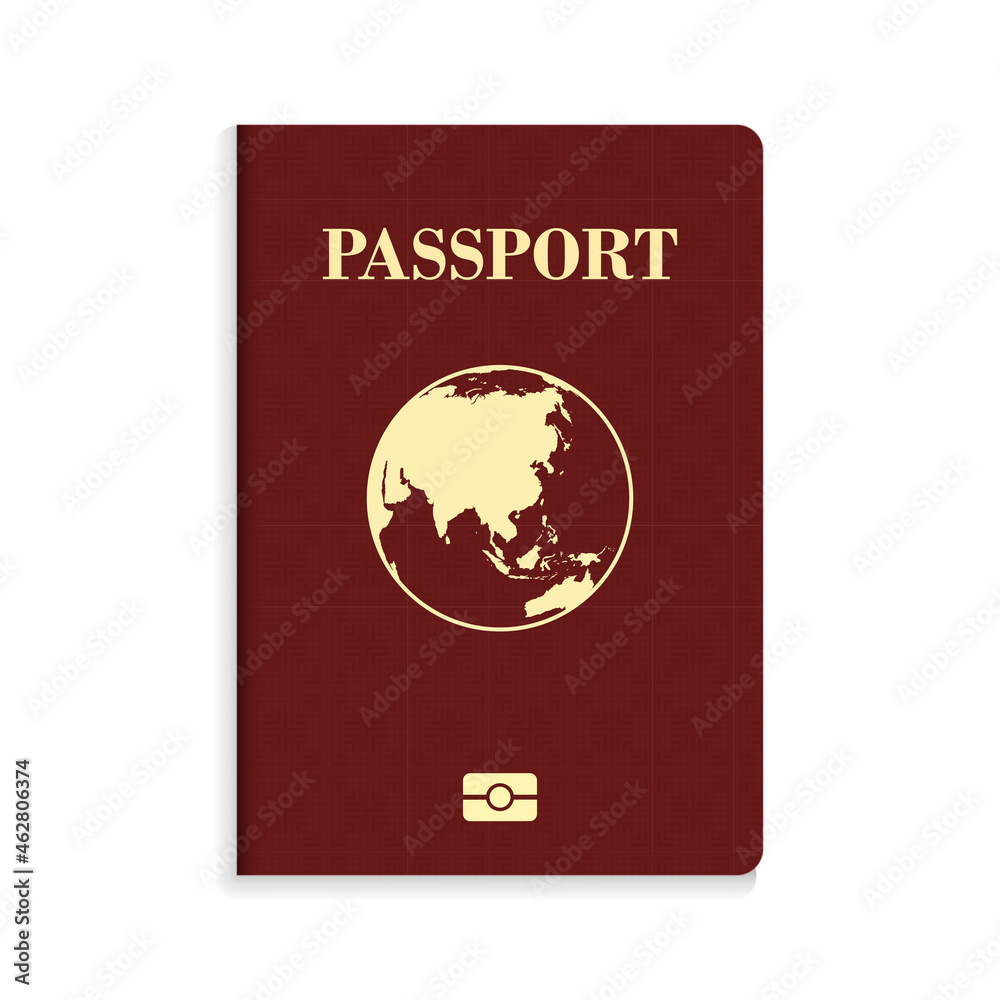 International biometric red passport isolated on white background International biometric red passport isolated on white background