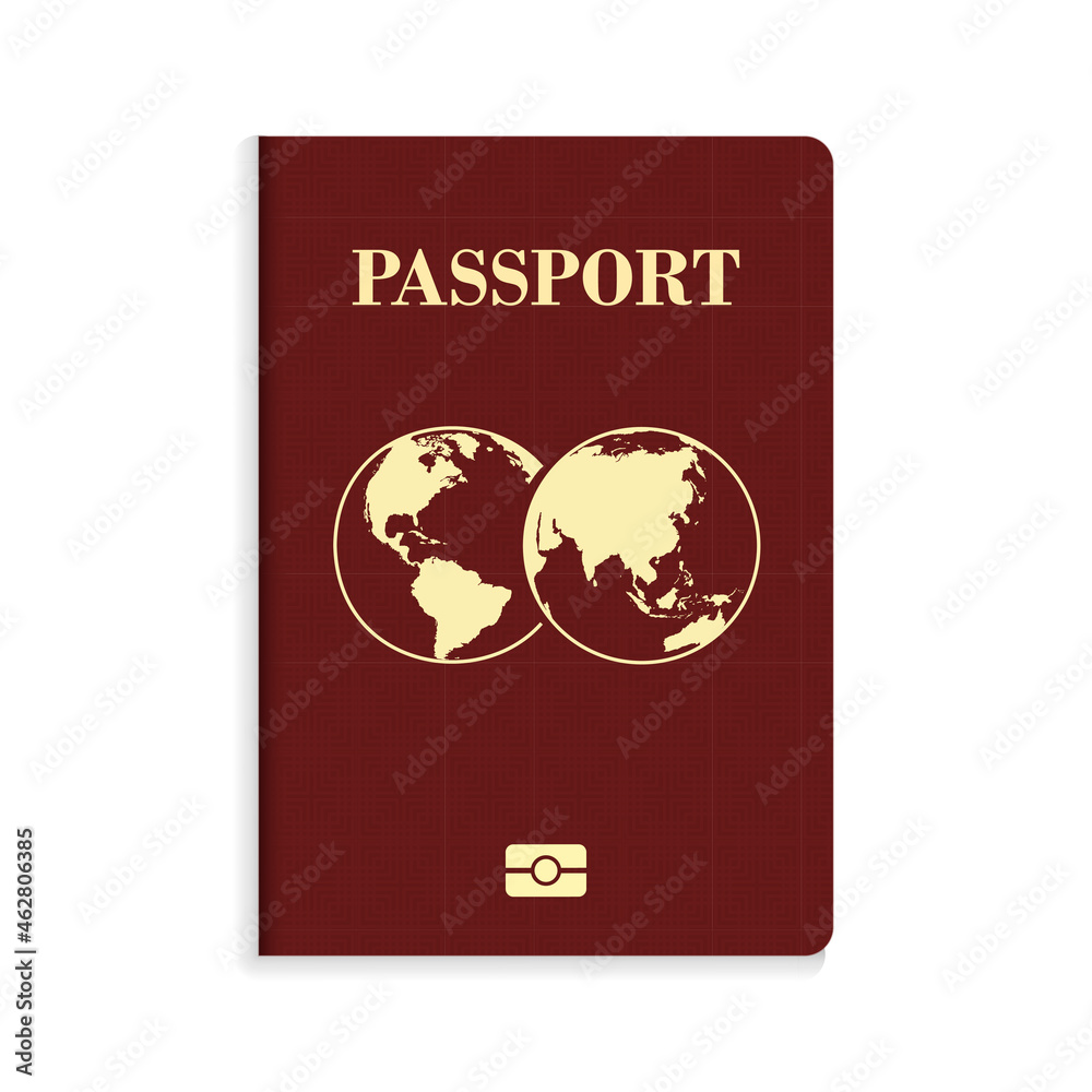 International biometric red passport isolated on white background International biometric red passport isolated on white background