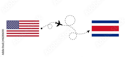 Flight and travel from USA to Costa Rica by passenger airplane Travel concept