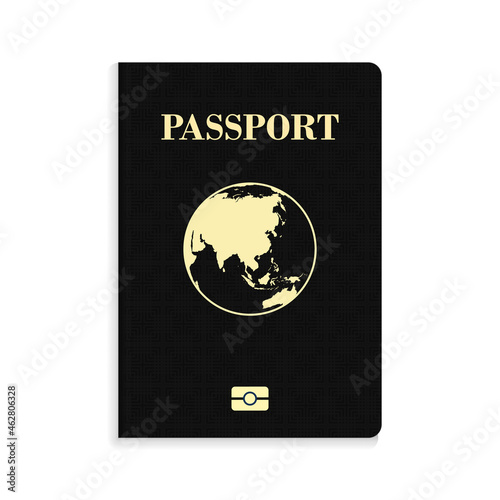 International biometric black passport isolated on white background