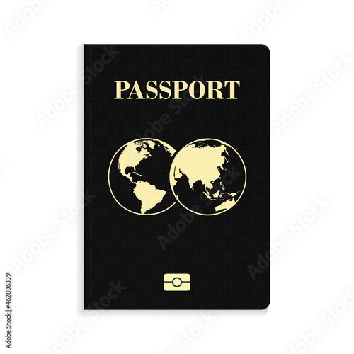 International biometric black passport isolated on white background