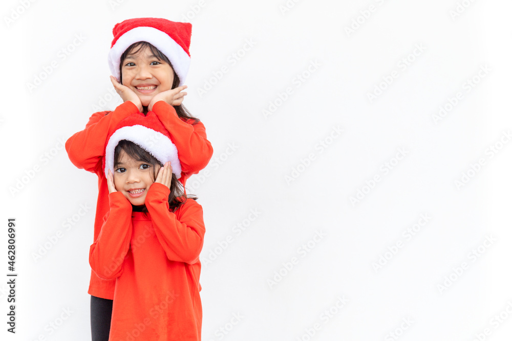 Merry Christmas. Children cheerful celebrate Christmas.  Siblings are ready to celebrate Christmas or meet new year.