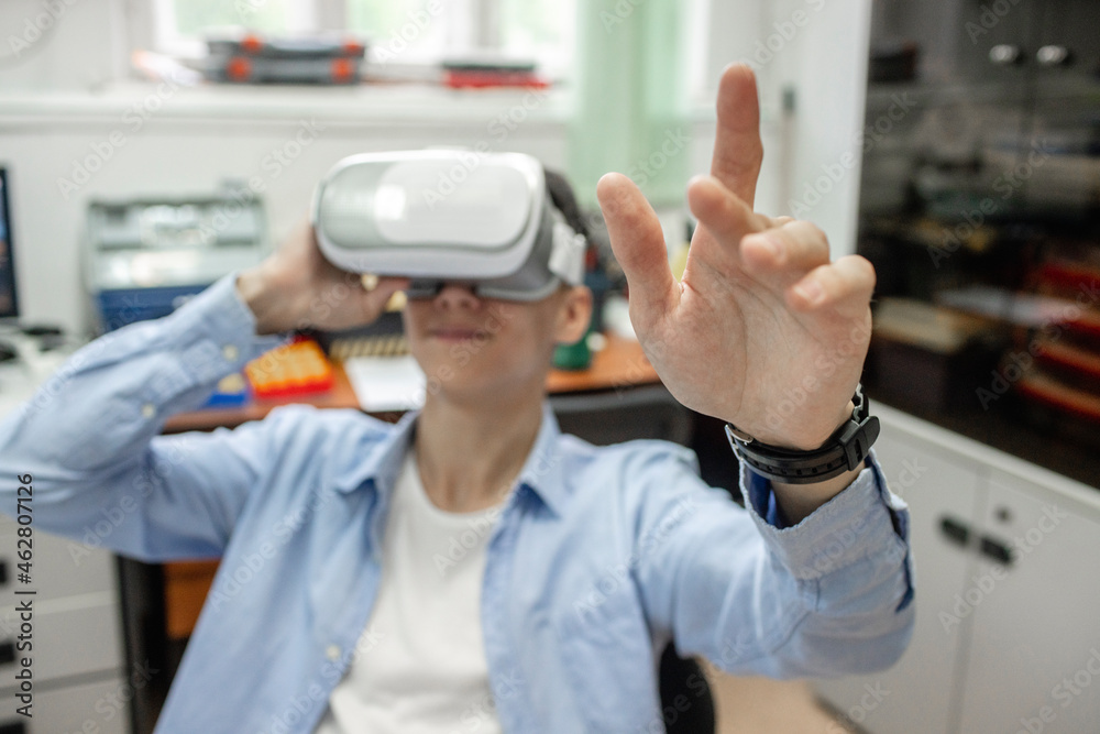Sudent using VR goggles Sudent using VR goggles