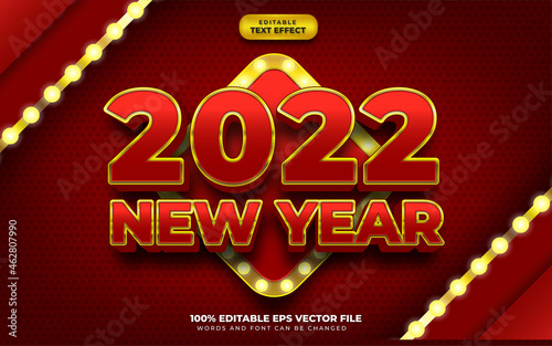 Happy New Year Red Gold 3D Editable Text Effect