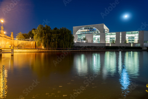 Germany, Berlin, lighted Chancellor's office by night photo