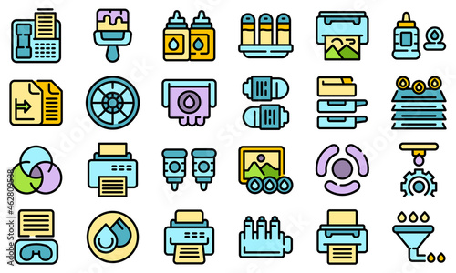 Cartridge filling icons set outline vector. Computer copier. Digital device