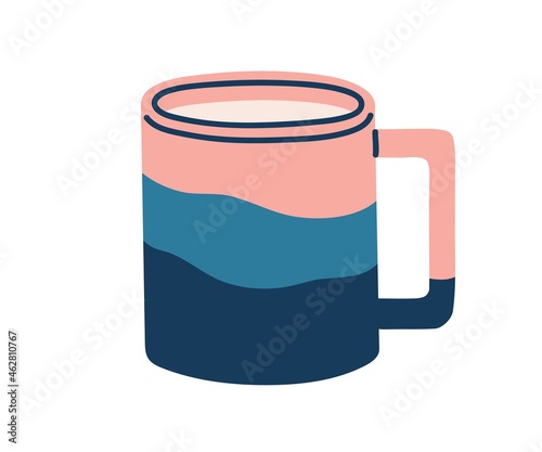 Modern ceramic tea mug. Porcelain coffee cup with abstract tricolor pattern a...