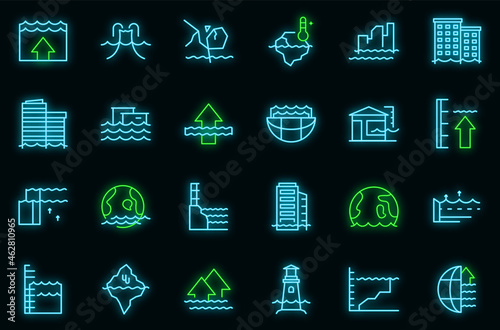 Sea level rise icons set outline vector. Water nature. Climate disaster