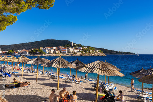 Fototapeta Naklejka Na Ścianę i Meble -  The beach in Primosten town the coast of the Adriatic Sea, Croatia