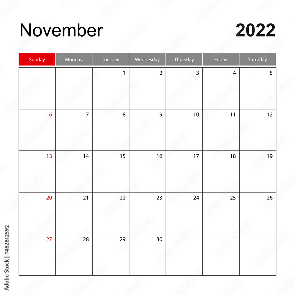2022 Calendar With The Weeks Start On Sunday Stock Vector 5