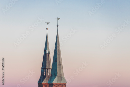 Germany, Nuremberg, spires of St. Sebaldus Church in the evening photo