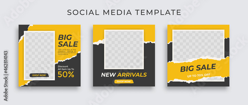 Editable set social media template post for promotion. template post for ads. design with yellow and black color.
