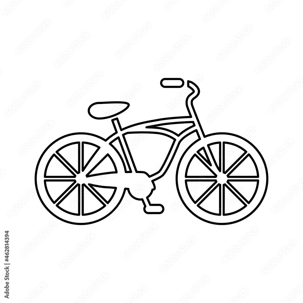 The bike icon. A wheeled vehicle driven by the muscular force of a person through foot pedals. Sports equipment. Vector illustration isolated on a white background for design and web.