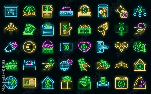 Fundraising icons set outline vector. Contribute donate. Charitable give