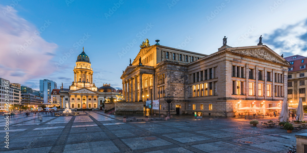 Germany, Berlin, Panorama of Gendarmenmarkt at dusk Germany, Berlin, Panorama of Gendarmenmarkt at dusk