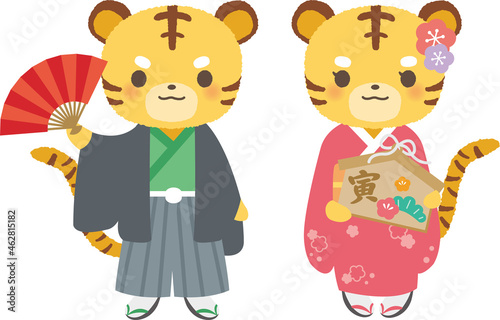 絵馬とセンスを持つトラ　寅　干支