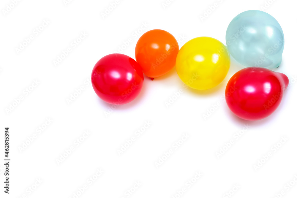 colorful balloons isolated on white, top view, flat lay colorful balloons isolated on white, top view, flat lay